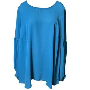 Torrid Blue Georgette Blouson Sleeve Blouse Plus Size Womens 1X 14-16 Top‎